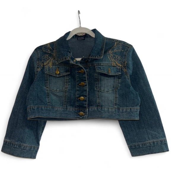 Zoey Beth Jackets & Blazers - Vintage Y2K Bling Cropped 3/4 Sleeve Denim Jacket Size Large